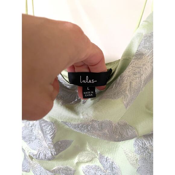 Lulu's Asymmetrical Formal Bodycon Mini Dress Light Green Silver Size Large NEW - Picture 10 of 12